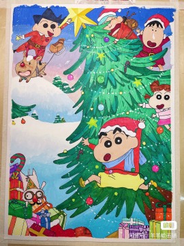 YANGYANG's Crayon Shin-chan and his buddies on Christmas Hand drawing with marker